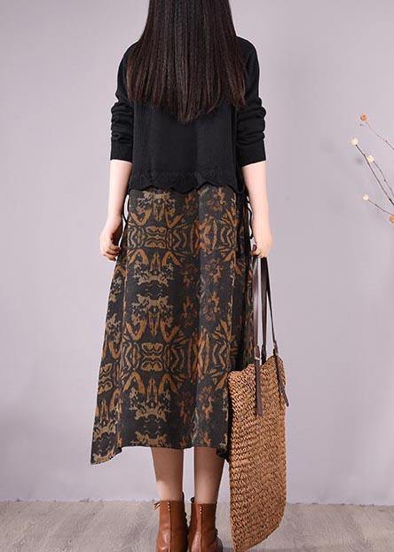 Simple O Neck Spring Quilting Clothes Outfits Black Patchwork Print Maxi Dress - SooLinen