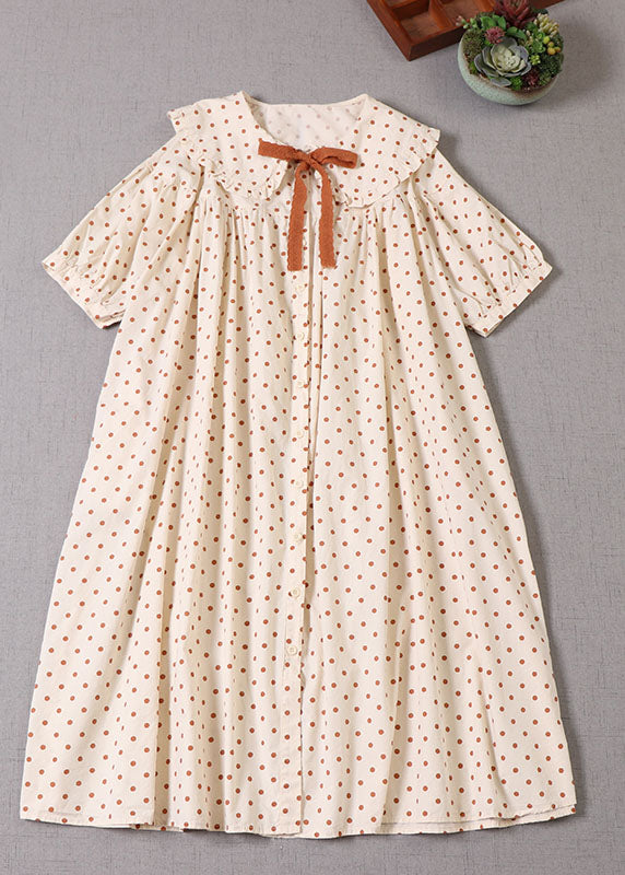 Simple Orange Dot Print Cotton Dresses Short Sleeve