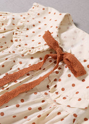 Simple Orange Dot Print Cotton Dresses Short Sleeve