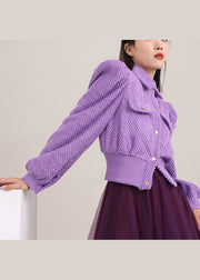 Simple Purple Puff Sleeve Button Coat Spring