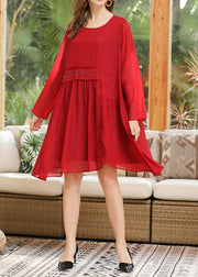 Simple Red Asymmetrical Design Chiffon Summer Dress - SooLinen