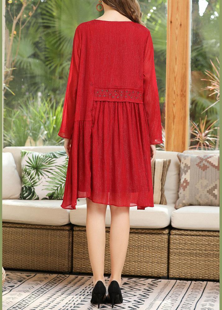 Simple Red Asymmetrical Design Chiffon Summer Dress - SooLinen