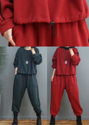 Simple Red Cinched Fine Cotton Filled Two Piece Set Winter