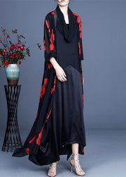 Simple Red Floral Summer Silk Long Loose Jacket - SooLinen