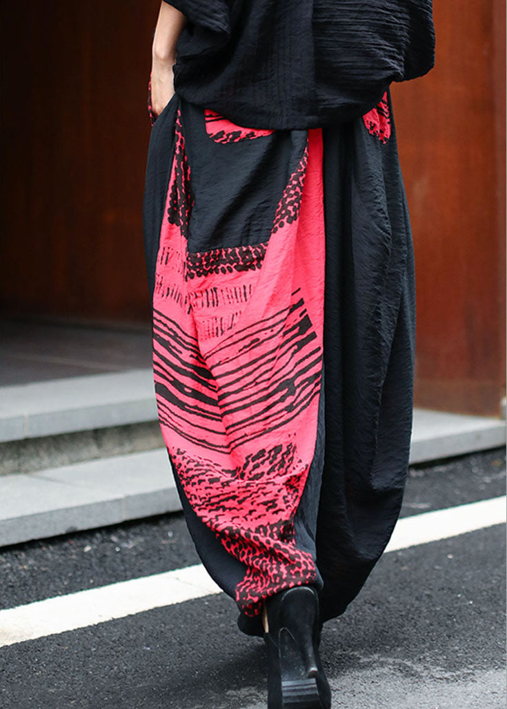 Simple Red High Waist Print Harem Winter Pants