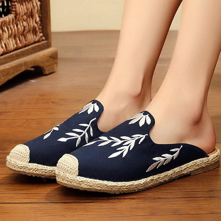 Simple Splicing Red Cotton Fabric Embroideried Slippers Shoes - SooLinen