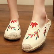 Simple Splicing Red Cotton Fabric Embroideried Slippers Shoes - SooLinen