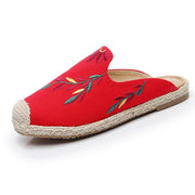 Simple Splicing Red Cotton Fabric Embroideried Slippers Shoes - SooLinen