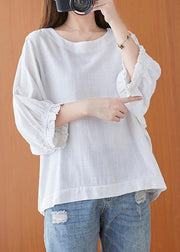 Simple White O-Neck Cotton Top Summer - SooLinen