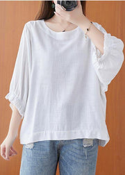 Simple White O-Neck Cotton Top Summer - SooLinen