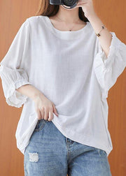 Simple White O-Neck Cotton Top Summer - SooLinen