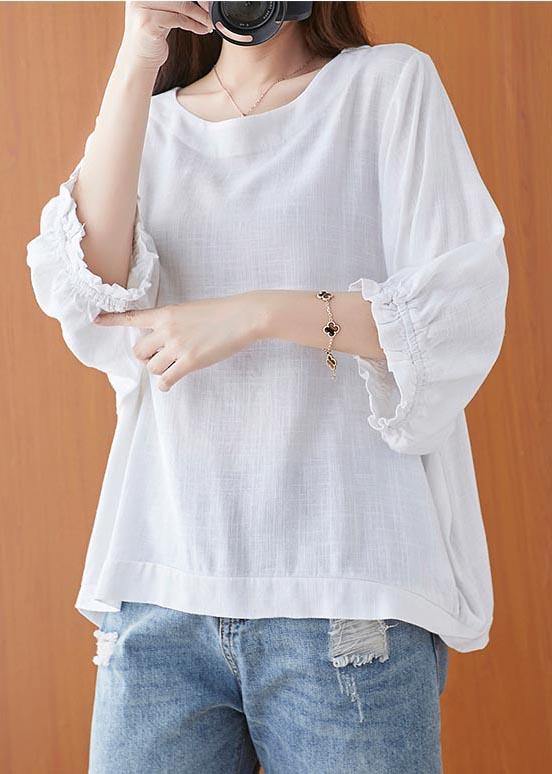 Simple White O-Neck Cotton Top Summer - SooLinen