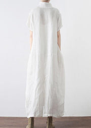 Simple White V Neck Vacation Dress Summer Linen Dress - SooLinen