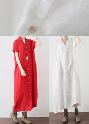 Simple White V Neck Vacation Dress Summer Linen Dress - SooLinen