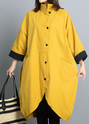 Simple Yellow Casual Button asymmetrical design Fall Coat