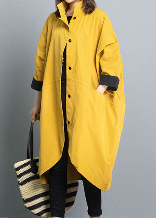 Simple Yellow Casual Button asymmetrical design Fall Coat