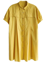 Simple Yellow Loose PeterPan Collar Button Summer Cotton Dresses - SooLinen