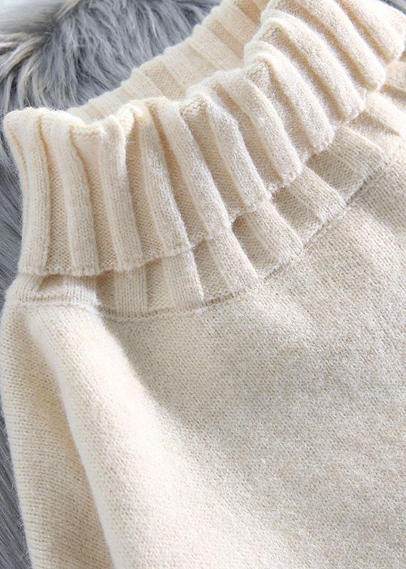 Simple beige Sweater dress outfit Refashion spring Largo high neck sweater dress - SooLinen