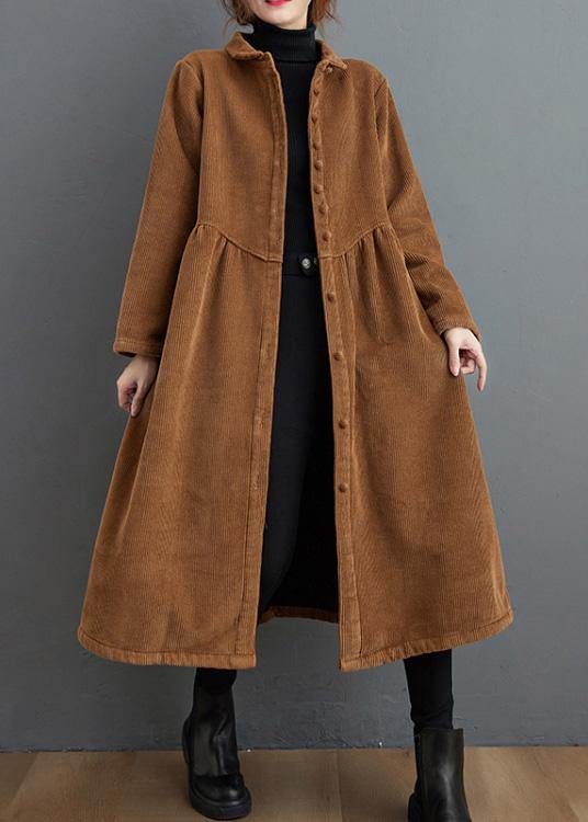 Simple brown Plus Size coats women pattern thick Cinched coats - SooLinen