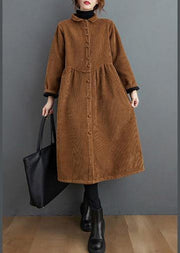 Simple brown Plus Size coats women pattern thick Cinched coats - SooLinen