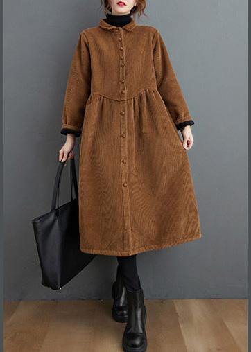 Simple brown Plus Size coats women pattern thick Cinched coats - SooLinen