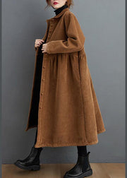 Simple brown Plus Size coats women pattern thick Cinched coats - SooLinen