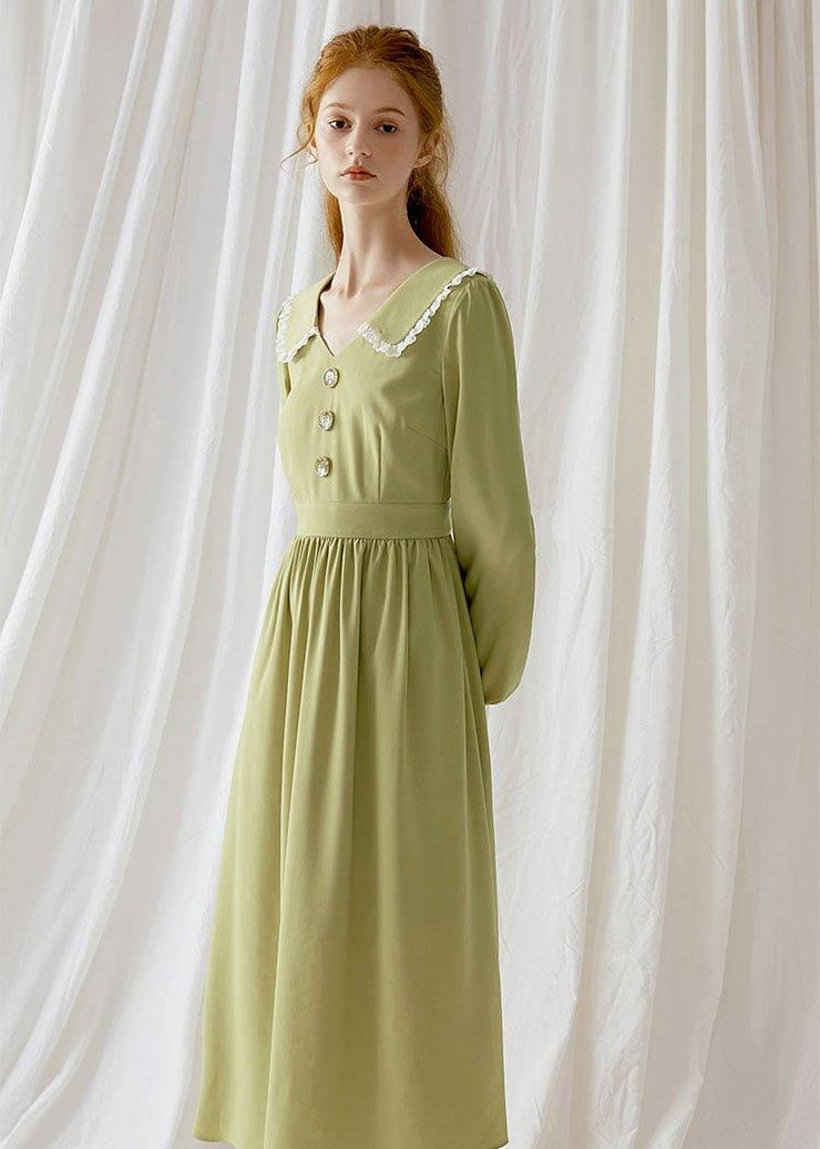 Simple green blended Wardrobes Peter pan Collar Dresses fall Dress - SooLinen