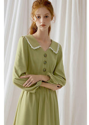 Simple green blended Wardrobes Peter pan Collar Dresses fall Dress - SooLinen