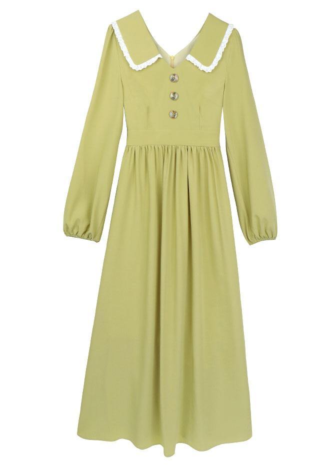 Simple green blended Wardrobes Peter pan Collar Dresses fall Dress - SooLinen