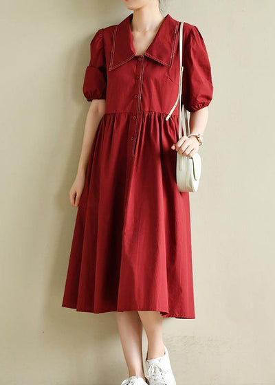 Simple lapel Cinched Summer clothes 2021 red loose Dress - SooLinen