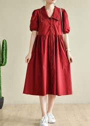 Simple lapel Cinched Summer clothes 2021 red loose Dress - SooLinen