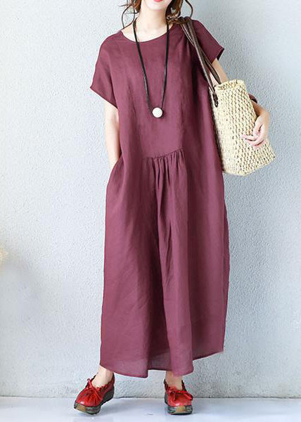 Simple linen clothes For Women Fitted Summer Women Elegant Loose Short Sleeve Navy Blue Dress