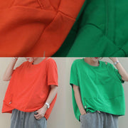 Simple o neck baggy cotton Blouse design orange blouse - SooLinen