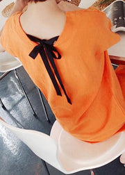 Simple o neck side open Cotton Wardrobes Photography orange Dress - SooLinen