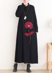 Simple red Lotus Long dress high neck Maxi Dress - SooLinen