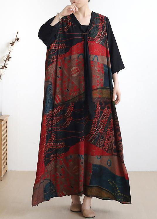 Simple v neck half sleeve chiffon summer Robes Fine Wardrobes red print A Line Dress - SooLinen