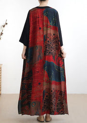 Simple v neck half sleeve chiffon summer Robes Fine Wardrobes red print A Line Dress - SooLinen