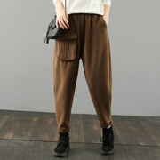 Simple women trousers Thin chocolate Fabrics pockets harem pants wild pants - SooLinen