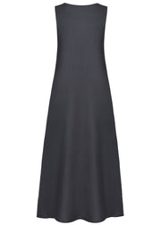 Sleeveless Patchwork O-neck Side Pocket Casual Long Maxi Dress