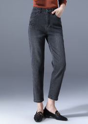 Slim Fit Black High Waist Zip Up Pockets Wrap Cotton Denim Pants Summer