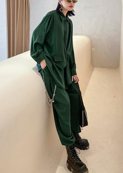 Slim suit female plus size fashion casual green shirt pants two-piece suit - SooLinen