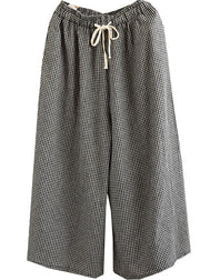 Small Plaid Loose Linen Wide Leg Pants Drawstring Summer