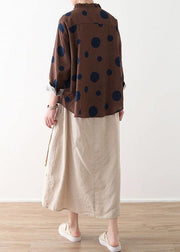 Spring Coffee Dot Contrast Linen Blouse - SooLinen