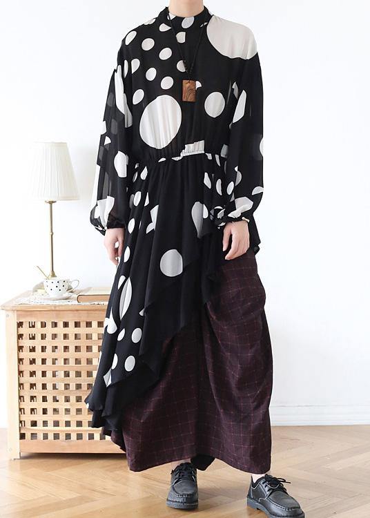 Spring Summer Black And White Dot Irregular Chiffon Women Top - SooLinen