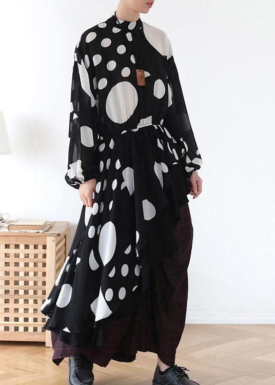 Spring Summer Black And White Dot Irregular Chiffon Women Top - SooLinen