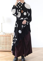 Spring Summer Black And White Dot Irregular Chiffon Women Top - SooLinen