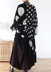 Spring Summer Black And White Dot Irregular Chiffon Women Top - SooLinen