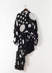 Spring Summer Black And White Dot Irregular Chiffon Women Top - SooLinen