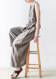 Spring Women Cotton Hemp Loose Wide Leg Jumpsuit Casual Pants - SooLinen