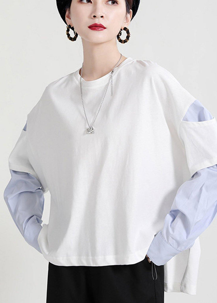 Street White Patchwork O-Neck Sweatshirt - SooLinen